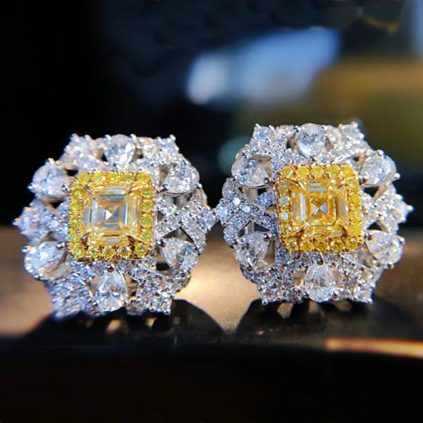 

vintage stud earring z moissanite 925 sterling silver jewelry promise engagement wedding earrings for women gift, Golden;silver
