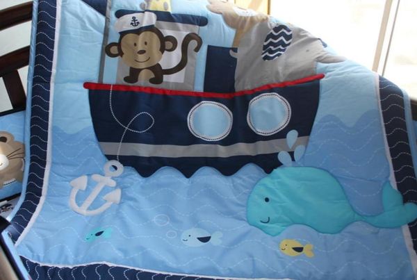 

blue sailing baby bedding set 7pcs cot bedding set for baby crib bedding set comforter crib sheet dust ruffle embroidery monkey el4368915