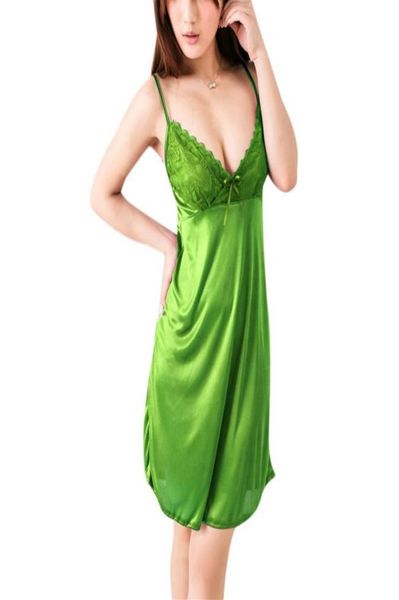 

lace stain nightgown ladies slik sleepwear women night dress v neck spaghetti straps bowknot nightwear sleep dress female331f6212578, Black;red