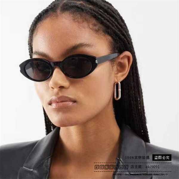 

designer sl sunglasses luxury brand metal y logo small frame black sunshade mirror 2023 new elliptical sunglasses style ins same style perso, White;black