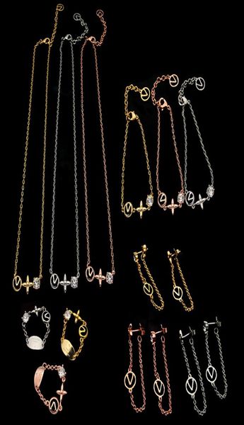

crystal clover bracelet earring necklaces sets 18k gold cover stainless steel7424543, Black