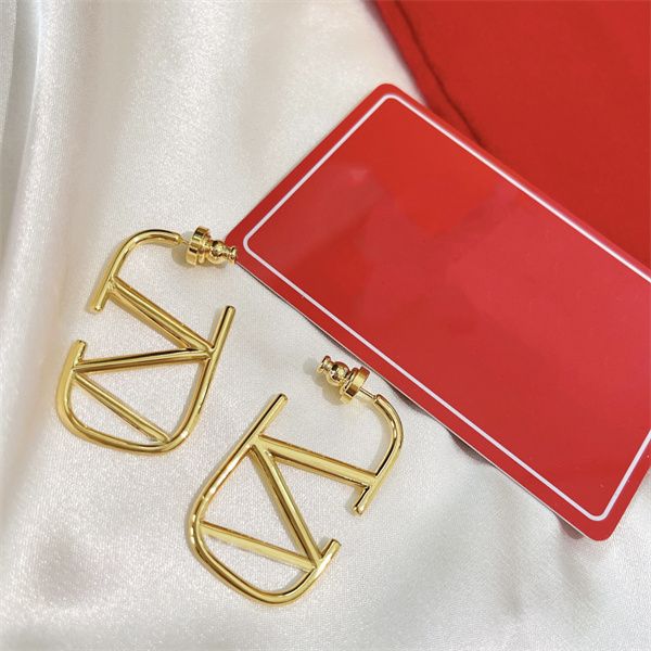 

designer earring letter v logo stud earing luxury women fashion hoop jewelry metal valentinolies earring 14323, Golden;silver