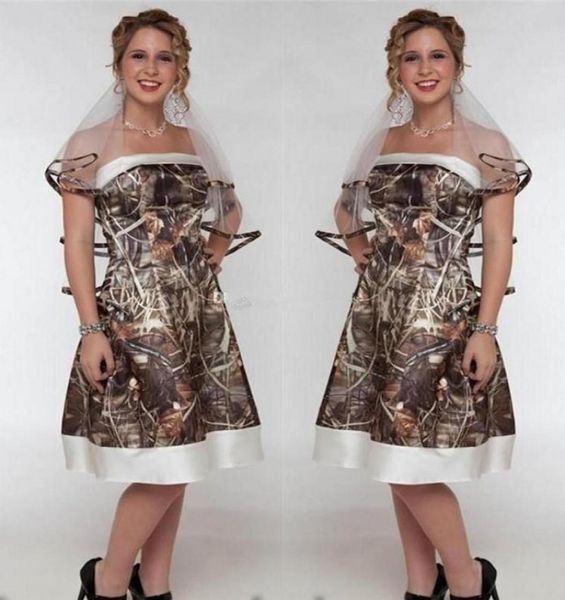 

vintage camo a line wedding dresses with strapless satin country 2020 short wedding bridal gown 979201, White