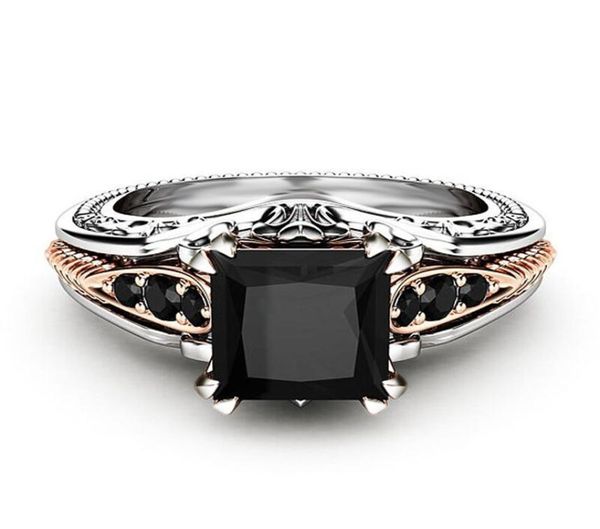 

carve flower black diamond ring band finger square stone wedding engagement rings for women fashion jewelry venlentine gift will a6845780, Golden;silver