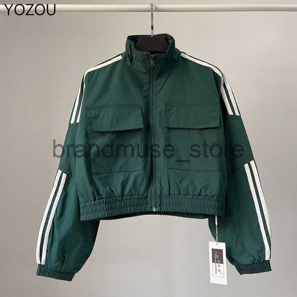 

women's jackets yozou 2023 green blue black red cargo short jackets women sports windbreaker bomber baseball coat with pockets outerwea, Black;brown