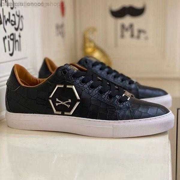 

fashion luxury men leather lace up platform oversized sole sneakers white casual shoes printed eur38-45 philipps pleins, Black