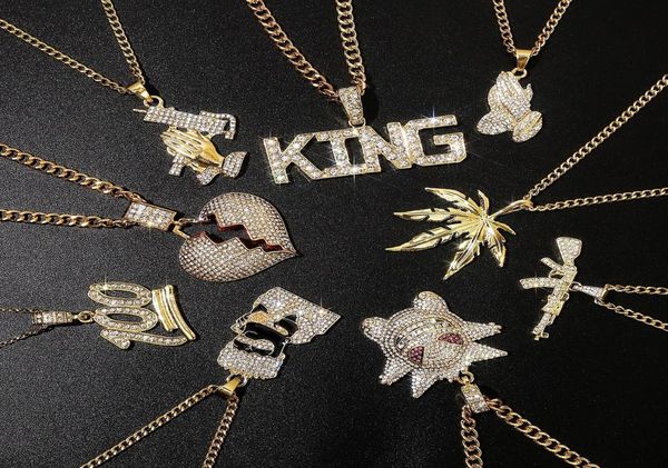 

20 styles punk hiphop letter full diamond necklace pendant for men plated necklaces pendants rapper jewelry accessories2776816, Silver