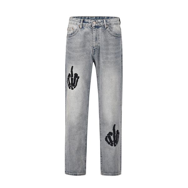 

jeans pants embroidery vintage men's suprior hip hop men slim fit straight pant mens high street casual trousers, Black;brown