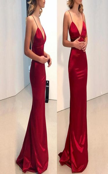 

2018 spaghetti straps vneck evening dress elegant stain sleeveless simple evening gown stunning mermaid prom gowns 652602, Black