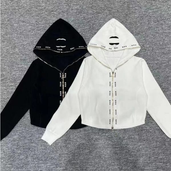 

spring designer women's knitwear high-end luxury black and white fashion casual hooded zipper c letter embroidered jacket