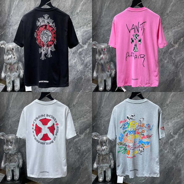 

fashion men's luxury t shirts brand ch t-shirts designers men women tees horseshoe sanskrit cross print classics cotton t-shirt loose, White;black