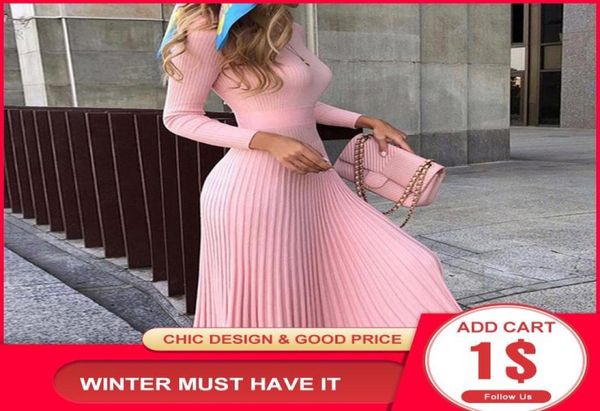 

casual dresses women sweater knitted dress pleated flare 2022 autumn winter pink long sleeve knit designer sweaters knitting midi 6338577, Black;gray