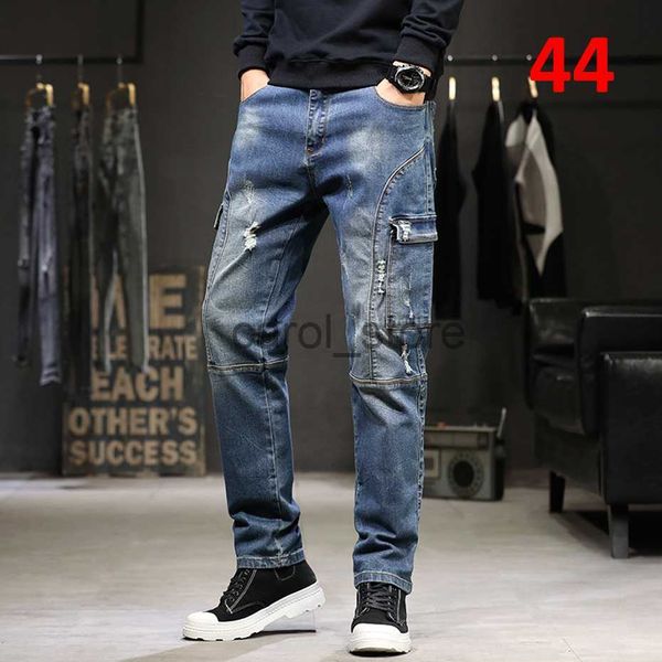 

men's jeans 42 44 plus size ripped jeans men vintage denim pants baggy cargo pants fashion causal trousers male big size bottoms j23080, Blue