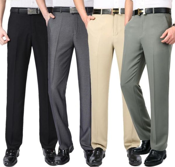 

summer men039s trousers thin business casual pants anti wrinkle smooth dress wash wear for men suit pants loose 208080438, Black