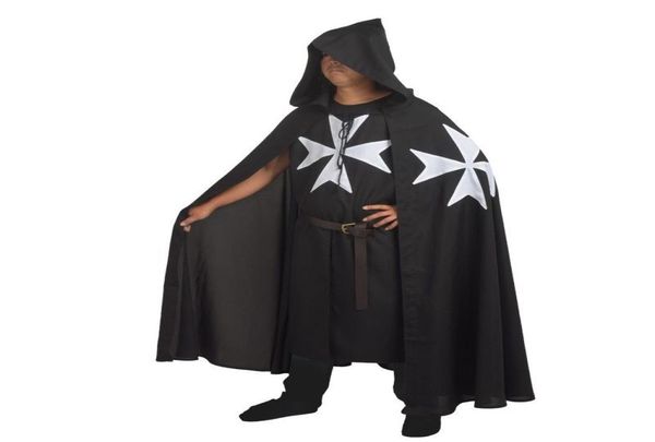 

medieval warrior larp cosplay costume knights of st john tunic cape cloak robe for men gifts5205863, Black;red