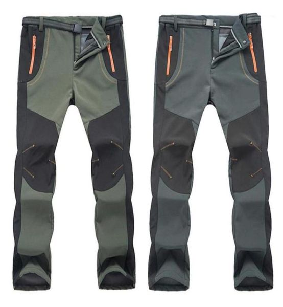 

softshell trousers new winter pants men women hiking pants outdoor waterproof windproof thermal for camping ski climbing 0031126812619318, Black;green