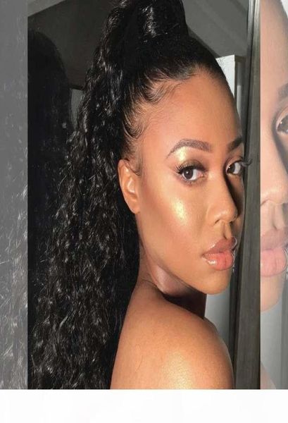 

amazing drawstring black wave curly pony tail human hair nonremy indian hair ponytail extensions pony tail for african american 13184305