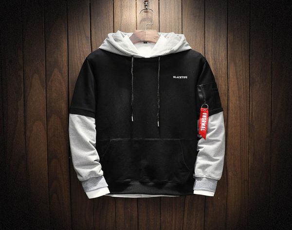 

men hip hop patchwork long sleeve pullover contrast hoodies sweatshirt hoodies men 272368, Black