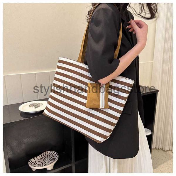 

shoulder canvas women's striped and contrasting tote spring 2023 new college students' stylish simple one shoulder bucket bagstyli