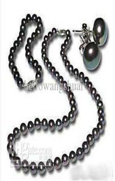 

black pearl silver bracelet earrings necklace set gift pearl jewelry sets6280352