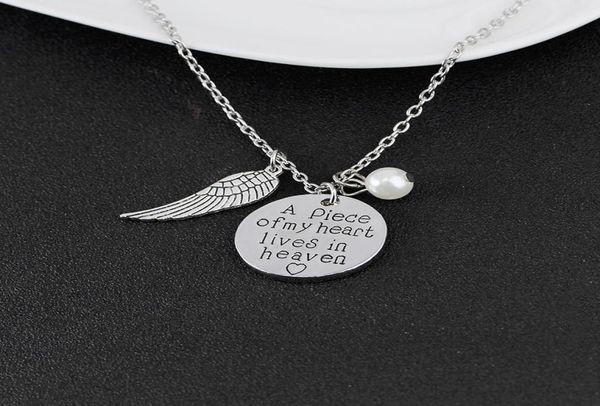 

039a piece of my heart lives in heaven039 personalized handwriting necklace remembrance necklace memory angel wing jewelry g4437027, Red;brown
