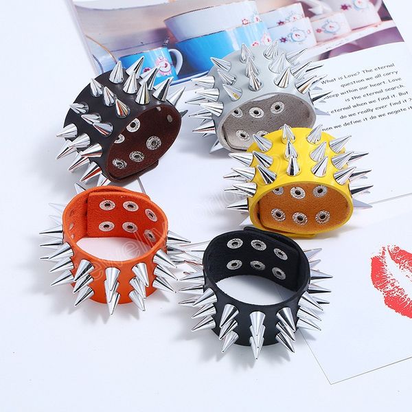 

hip hop spiked bracelet bangle for women men vintage punk rivet black pu leather wrap bracelet new jewelry, Golden;silver