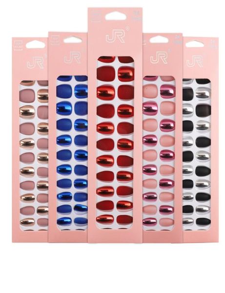 

24pcs stunning designs false nails abs resin fake nail set full manicure art tips3378762, Red;gold