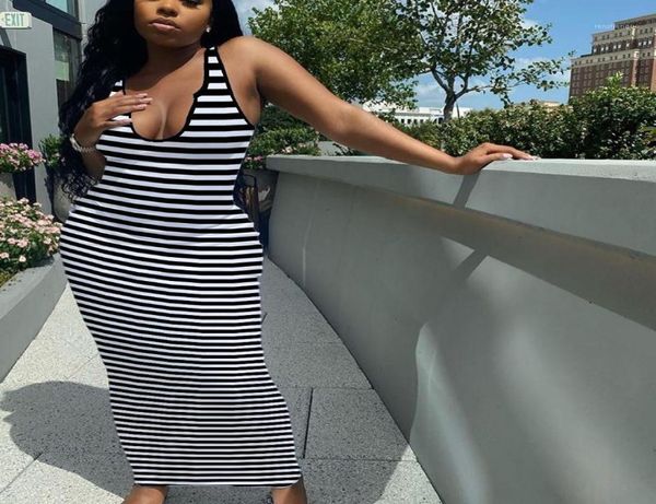 

casual dresses basic women striped plunging vneck bodycon midi maxi dress streetwear fashion classic sleeveless pencil bandage lo4118200, Black;gray
