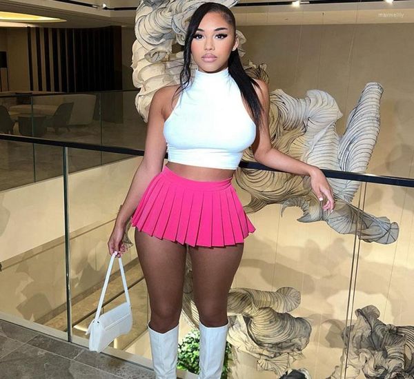 

work dresses 2 piece set women skirts sets festival clothing sleeveless crop pleated mini skirt club birthday outfits who7367044, White;black