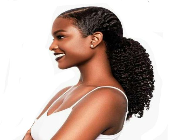 

peruvian human hair ponytail afro kinky curly 4b 4c ponytail 120g human horsetail unprocessed virgin human divas hair9408328, Black