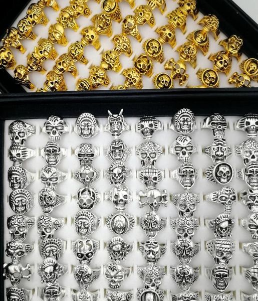 

fashion 30pcs mixed lots gothic punk skull band rings tough guy vintage styles men039s women039s jewelry golden silvery gift2485841, Silver