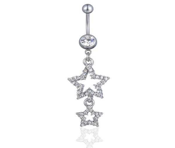

d0711 double stars belly navel button ring clear color 14ga 10mm length1962273, Silver
