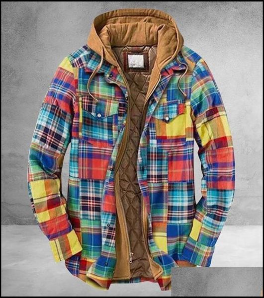 

men039s jackets mens jackets men retro vintage spring winter long sleeve plaid shirt jacket for checked coat overcoat hooded po7020213, Black;brown