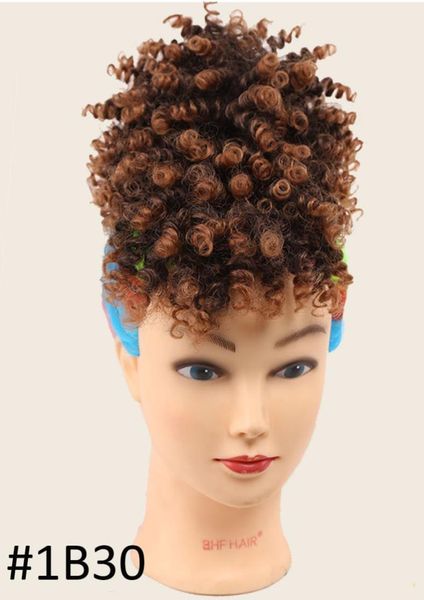 

clip in hair drawstring afro kinky curly puff ponytail synthetic hair extensions with bangs fake hairs for african american3229757, Black