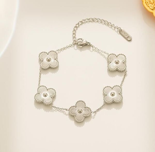 

screw bracelet nail luxury designer jewelry 4 leaf clover bracelet sets diamond shell fashion women bracelet earrings necklace valentine&#03, Black