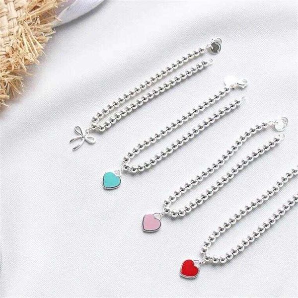 

counter quality tiffay enamel love bracelet 925 pure silver plated 18k gold enamel heart-shaped hand beads round small red hearts, Black