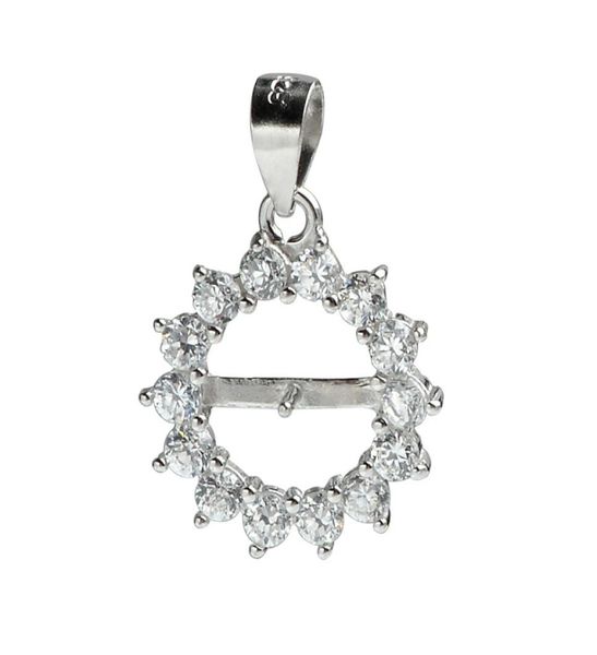 

clear cubic zirconia surrounded circle 925 sterling silver pendant blank for pearls pendant mountings 5 pieces8330290, Slivery;crystal