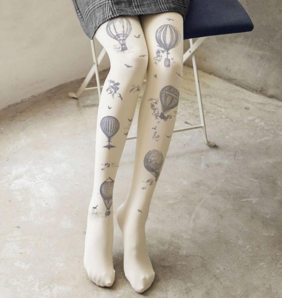 

autumn and winter 2019 pantyhose ladies flying bird balloon antihooking bottom pants 80d silk socks printed socks whole5508668, Black;white