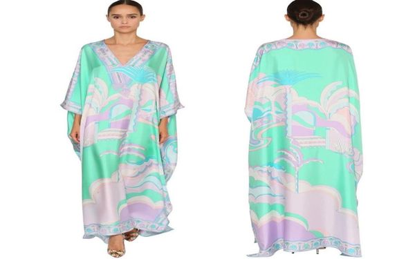

women039s luxury 2020 vneck jersey silk maxi dress women039s 34 sleeve charming geometric green print spandex stretchable 1253034, Black