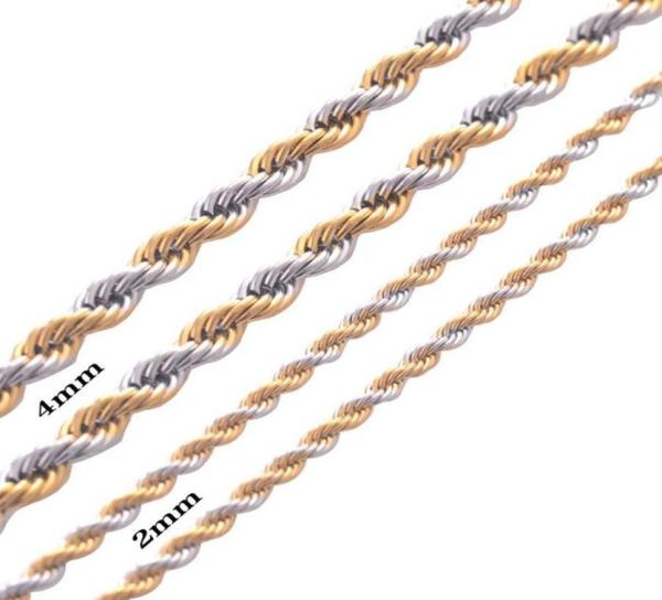 

width 2mm and 4mm stainless steel rope chain gold necklace statement g 316l stainless steel twisted necklace gold chain6794054, Silver