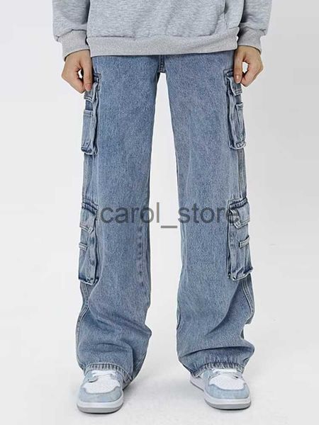 

men's jeans retro cargo pants loose jeans men's fashion 90s street clothing wide leg high waist straight y2k jeans pants work clot, Blue