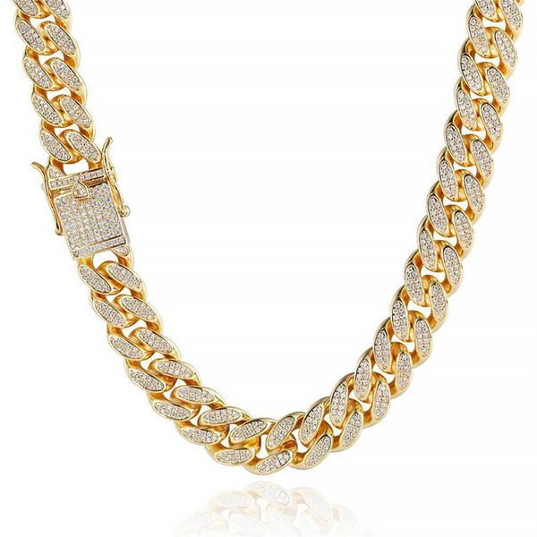 

12mm double row full diamond cuban necklace 18k gold plating hip hop jewelry zircon men's necklace, Silver