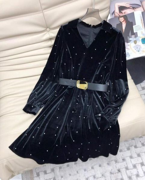 

milan runway dress 2023 new spring summer v neck long sleeve rhine designer dresses brand same style women039s 1227104685468, Black
