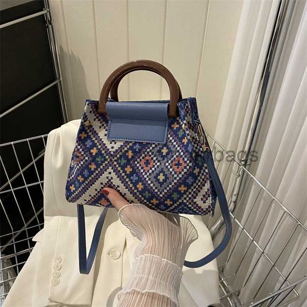 

shoulder bags ethnic style bag women's casual contrast shoulder bag 2023 new water bucket bag large capacity wooden rake handheld tote