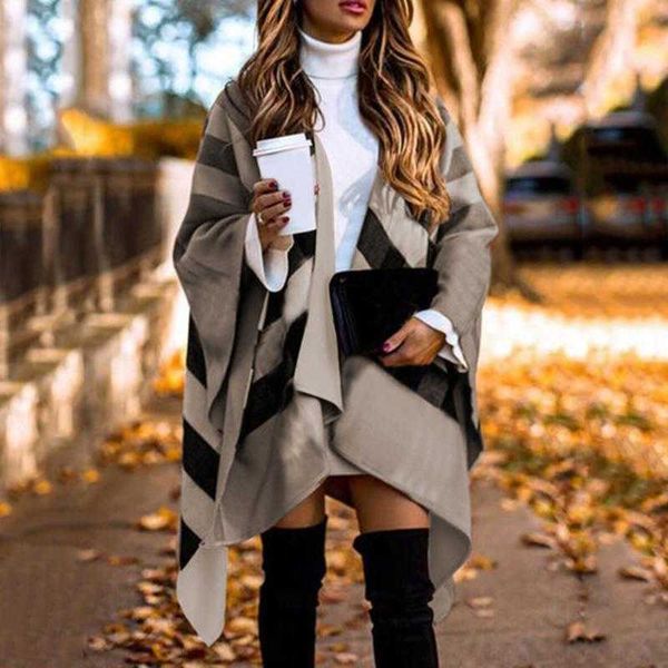 

scarves autumn winter women fashion batwing sleeve coat plaid stripes poncho scarf shawl vintage panchos female, Blue;gray