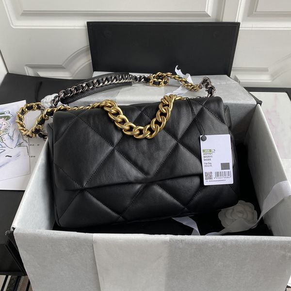 

classic designer 19 handbag women shoulder bag shiny lambskin gold silver tone tote bags lady party wedding handbags with box