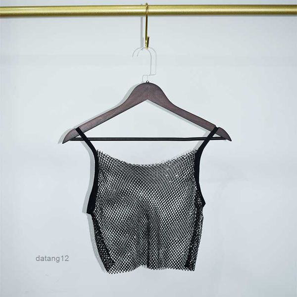 

triangle badge p-letter baroque women vest tanks fashion black mesh t shirt satin shinning diamond sling camis gift for girls clothing yo7l, White