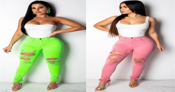 

women039s jeans 2021 green and pink woman ripped fashion high waist skinny street hipster denim pencil pants s3xl drop1320580, Blue