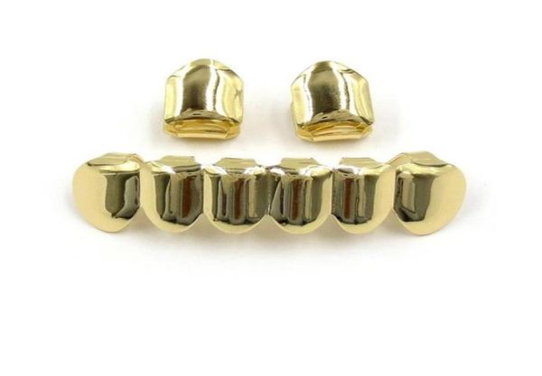 

hip hop gold plated mouth grillz set 2pcs single 6 teeth bottom grill set whole310972742527947657, Black