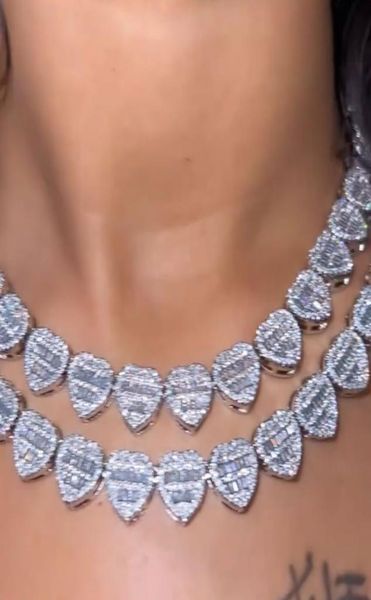 

icy crushed heart chain necklace 14k white gold plated baguette diamond cubic zirconia jewelry 16inch20inch fashion charm6684977, Silver